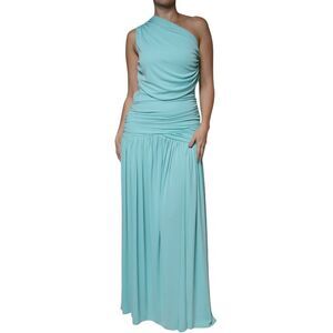 Christian Pellizzari Light Blue Jersey Long Drape One Shoulder Women's Dress